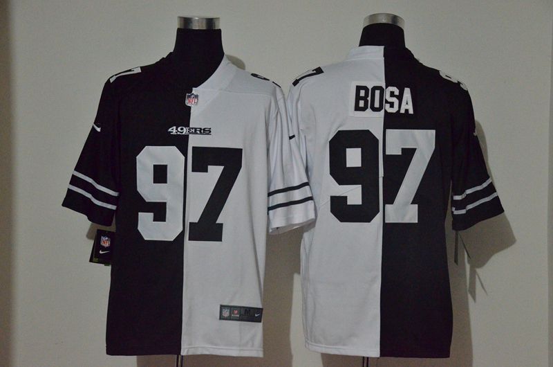 Men San Francisco 49ers #97 Bosa Black white Half version 2020 Nike NFL Jerseys->kansas city chiefs->NFL Jersey